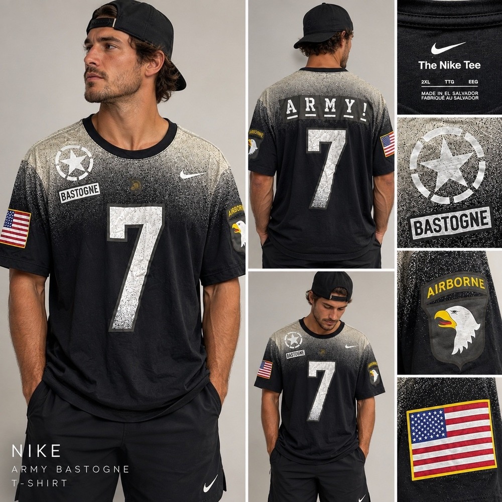 Nike Army West Point Bastogne 101st Airborne T-Shirt Mens 2XL Black Grey 7